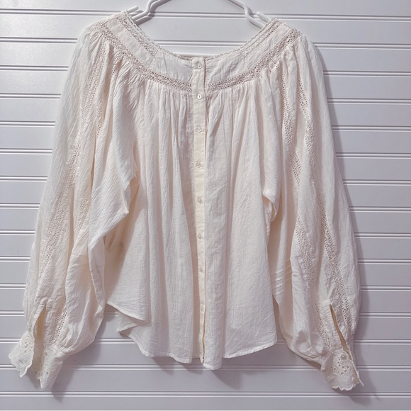 Free People Faraway Fields Embroidered Boho Raglan-Sleeve Top In Ivory NWT - Picture 11 of 16